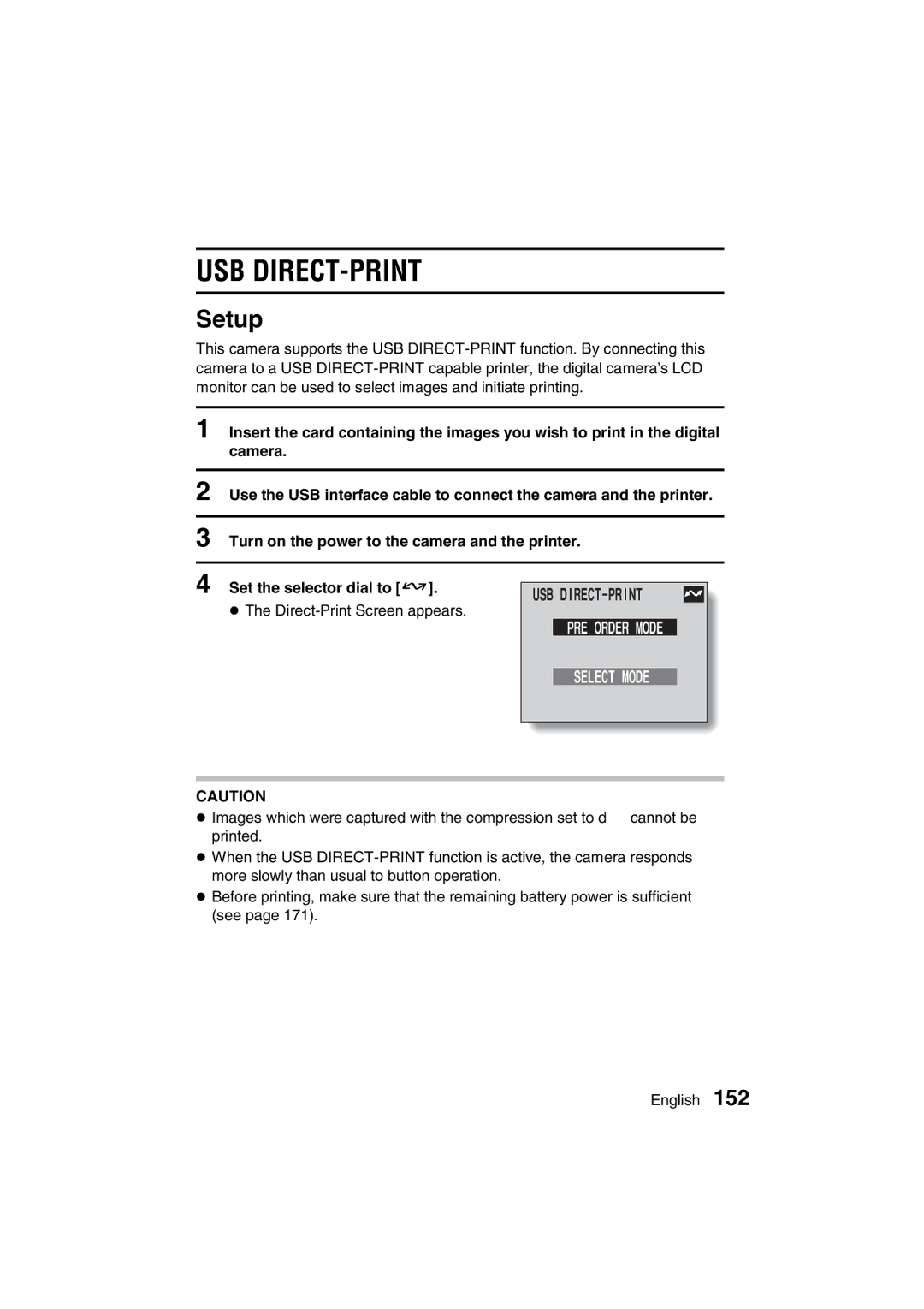 Sanyo VPC-AZ3 EX instruction manual Usb Direct-Print, Setup, Select Mode 