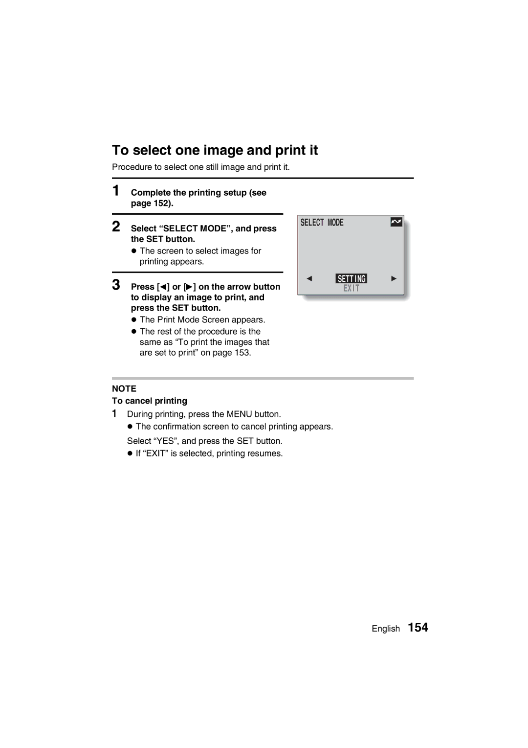 Sanyo VPC-AZ3 EX instruction manual To select one image and print it, Select Mode, To cancel printing 