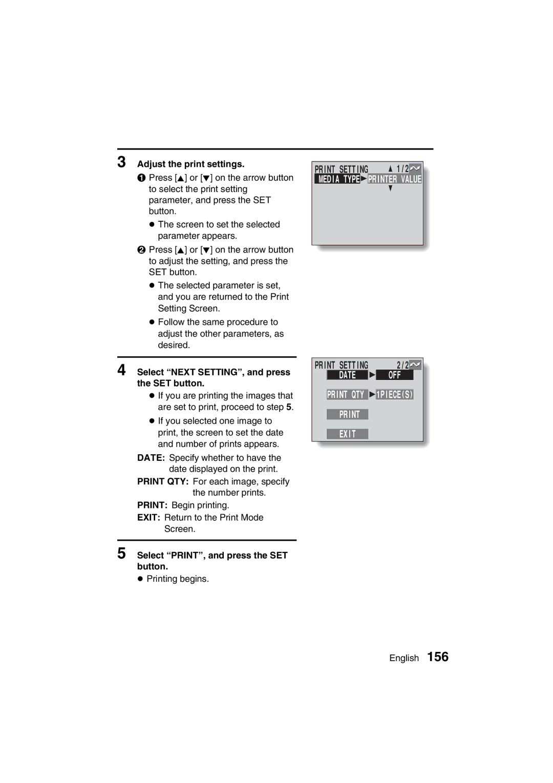 Sanyo VPC-AZ3 EX instruction manual Media Type Printer Value, Date OFF, Adjust the print settings 