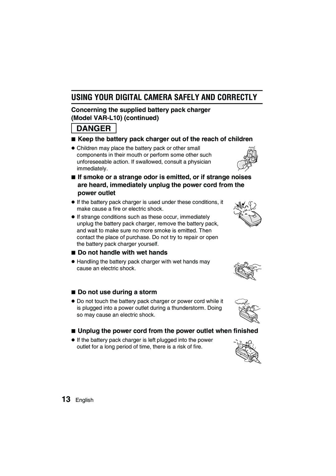 Sanyo VPC-AZ3 EX instruction manual Do not handle with wet hands, Unplug the power cord from the power outlet when finished 