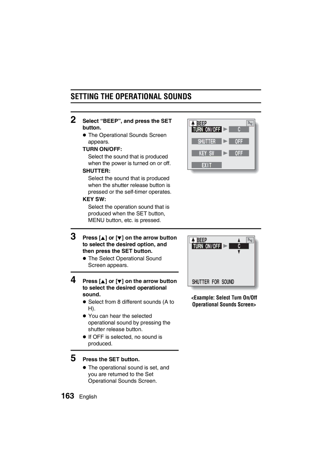 Sanyo VPC-AZ3 EX instruction manual Setting the Operational Sounds, Beep, Select BEEP, and press the SET button 