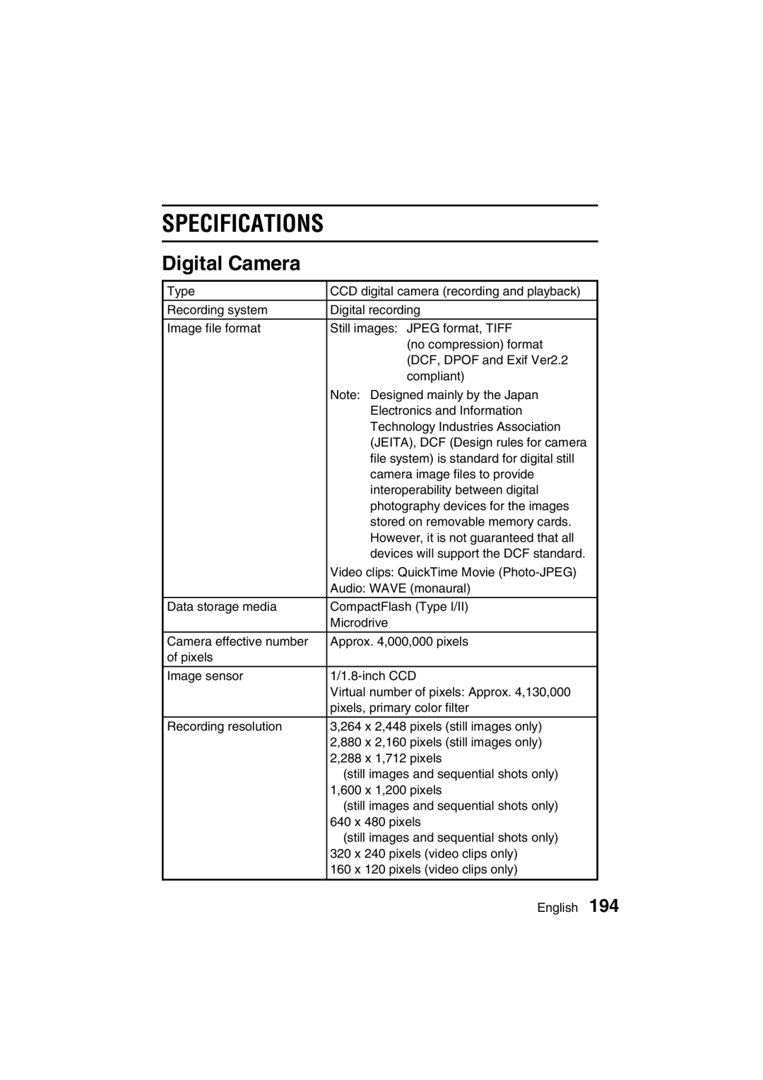 Sanyo VPC-AZ3 EX instruction manual Specifications, Digital Camera 