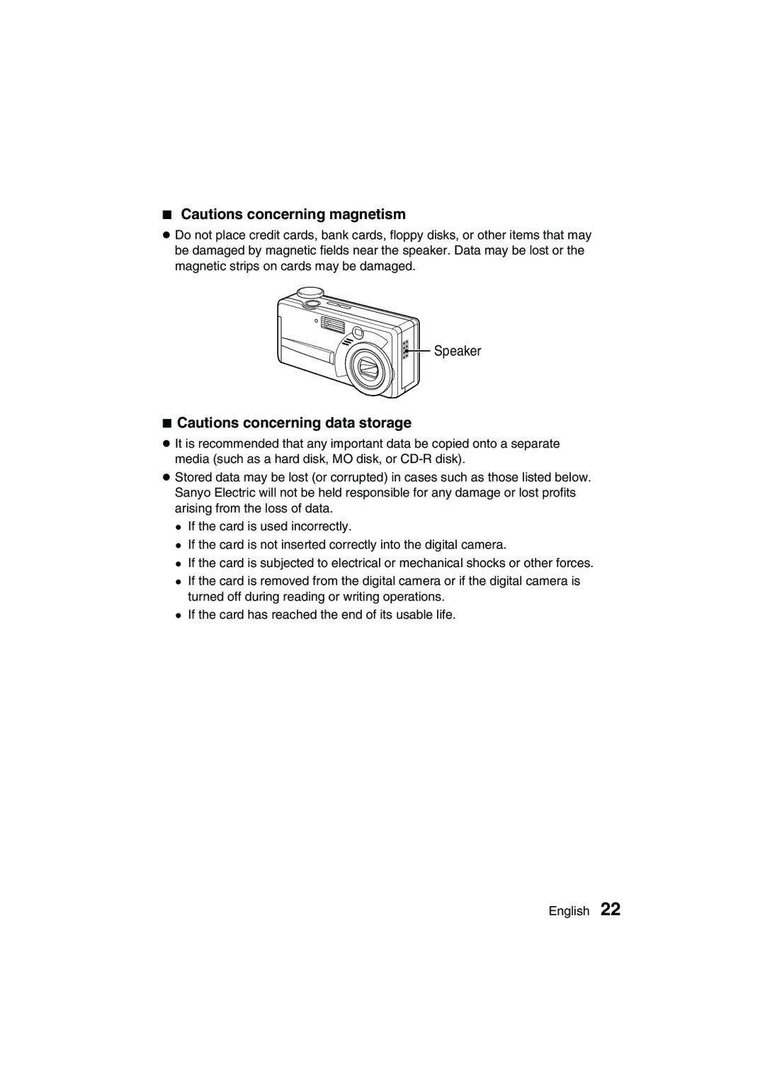 Sanyo VPC-AZ3 EX instruction manual Speaker 