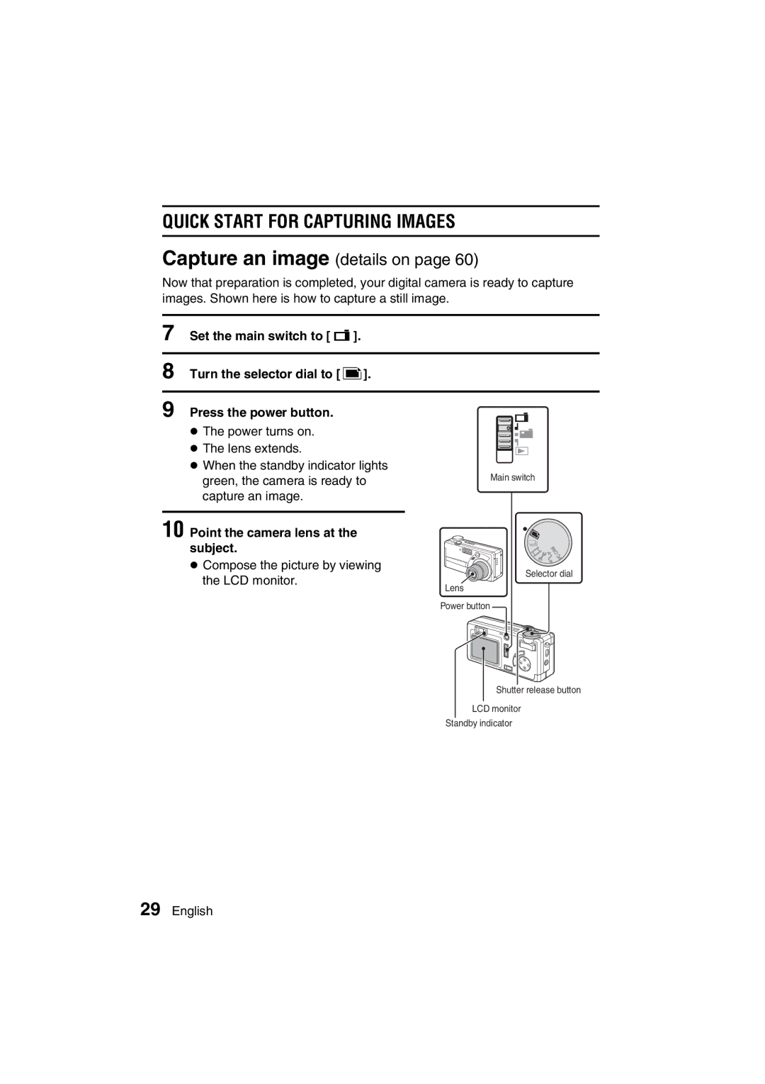 Sanyo VPC-AZ3 EX instruction manual Quick Start for Capturing Images, Point the camera lens at Subject 