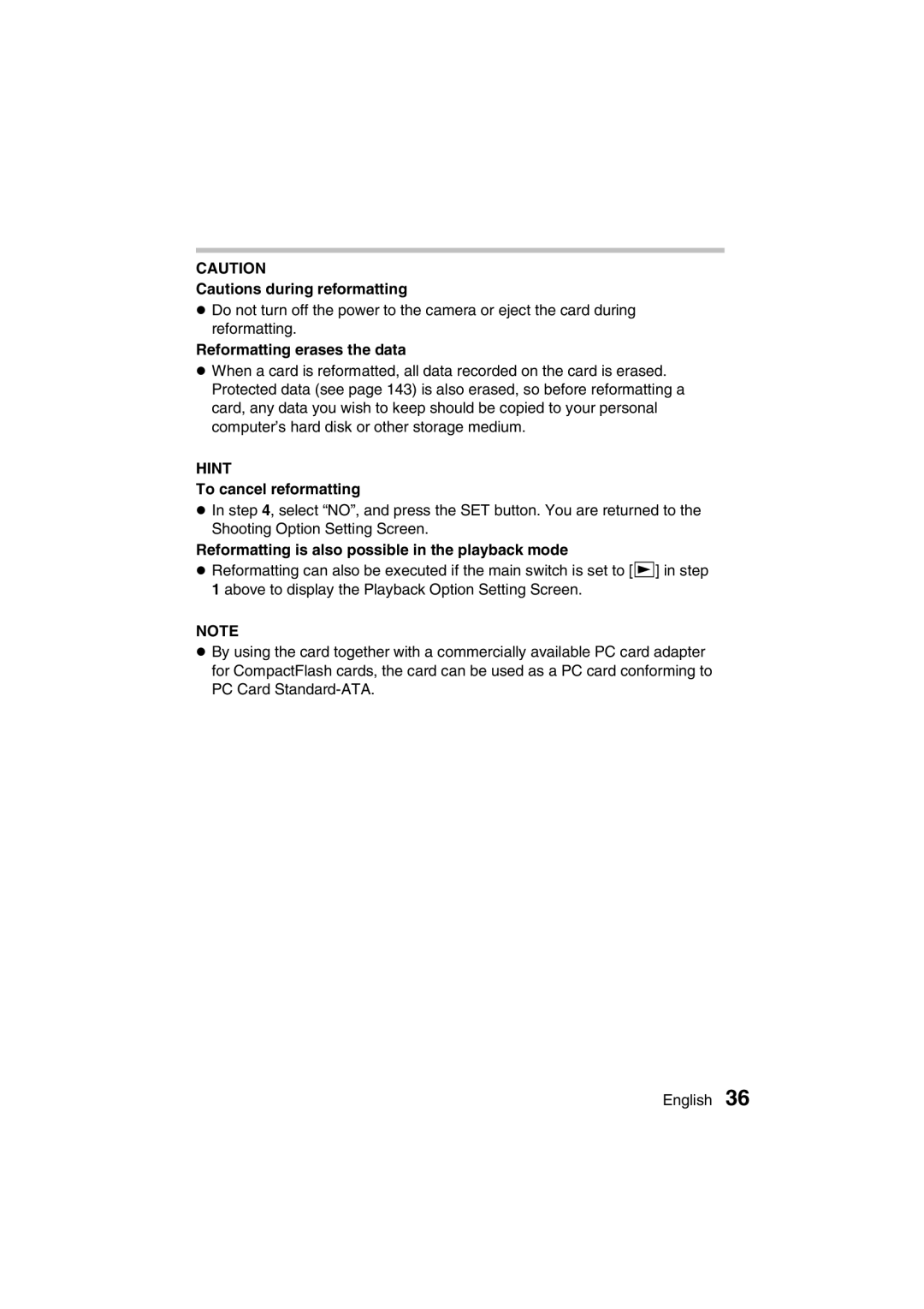 Sanyo VPC-AZ3 EX Reformatting erases the data, To cancel reformatting, Reformatting is also possible in the playback mode 