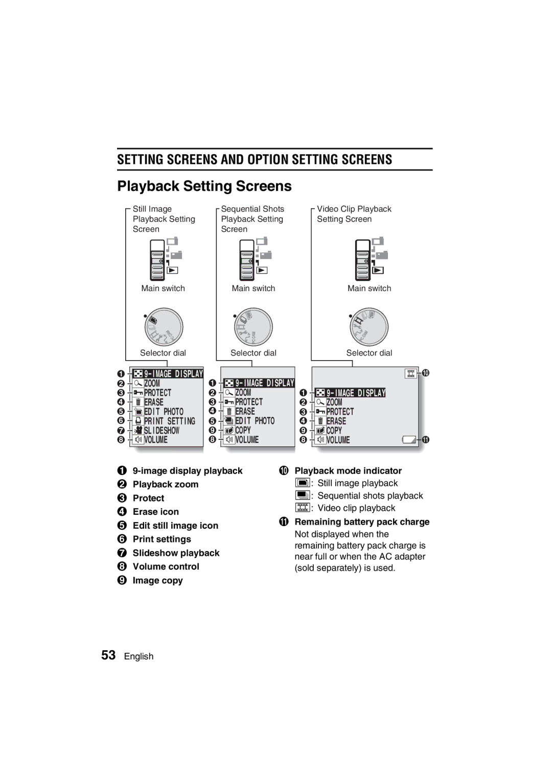 Sanyo VPC-AZ3 EX instruction manual Playback Setting Screens, Image Display 