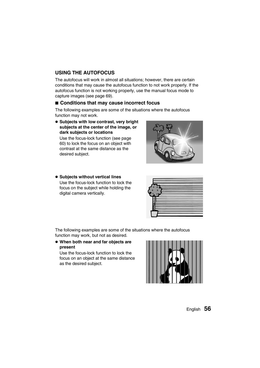 Sanyo VPC-AZ3 EX instruction manual Conditions that may cause incorrect focus, Subjects without vertical lines 