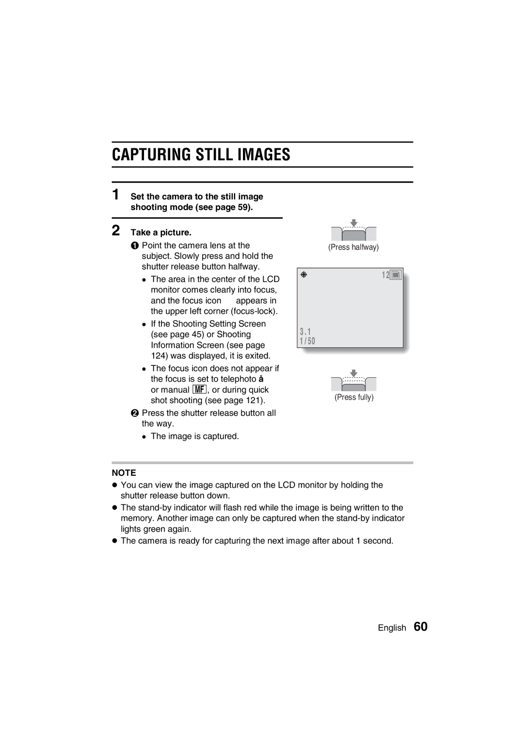 Sanyo VPC-AZ3 EX instruction manual Capturing Still Images, Area in the center of the LCD 