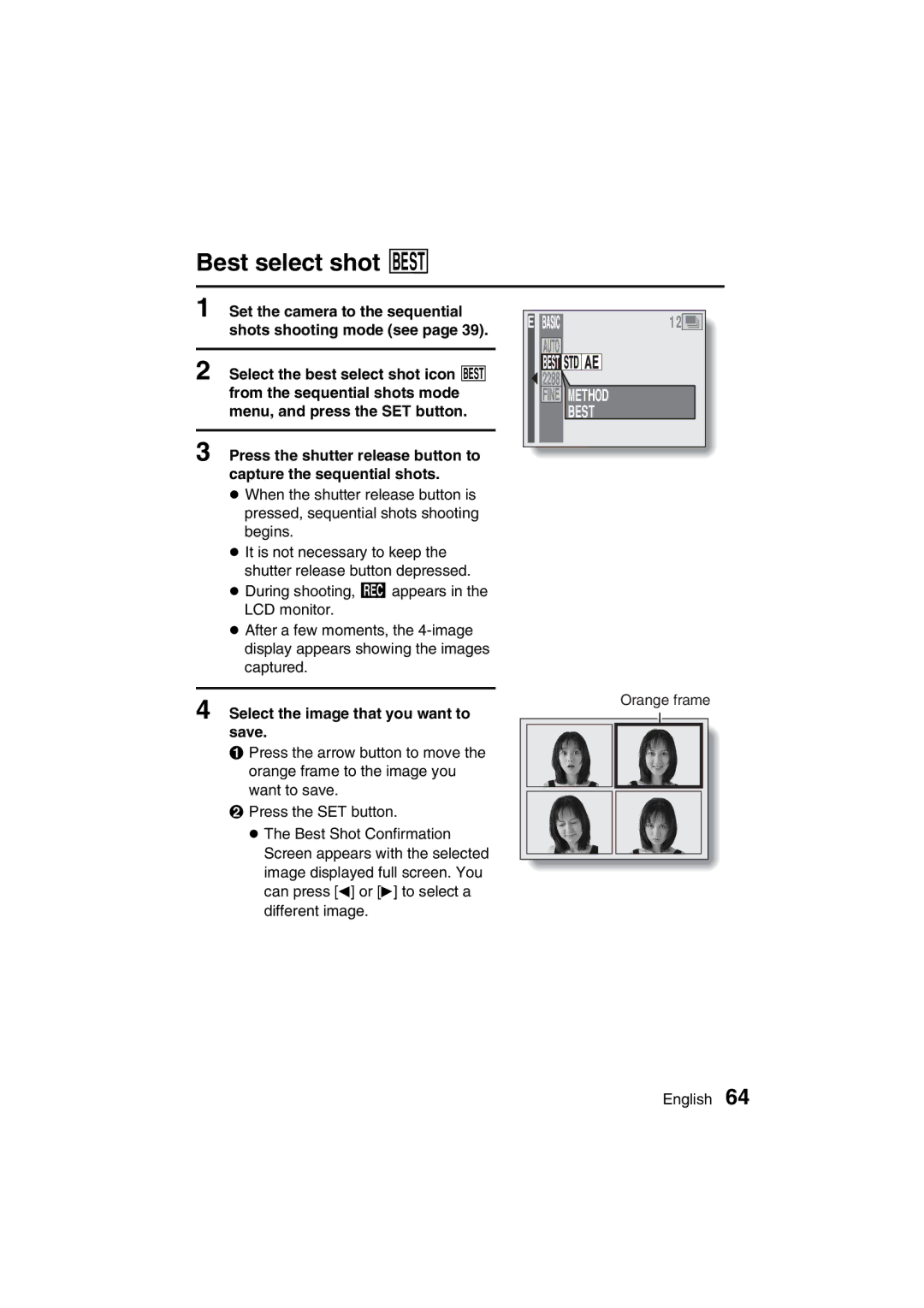 Sanyo VPC-AZ3 EX instruction manual Best select shot Ä, Select the image that you want to save 