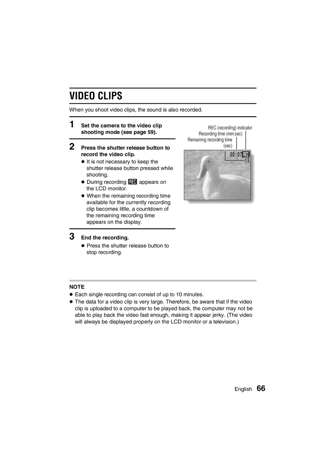 Sanyo VPC-AZ3 EX instruction manual Video Clips, End the recording 