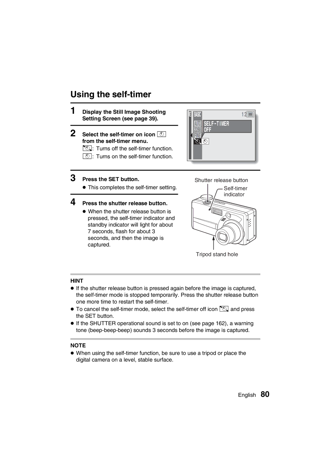 Sanyo VPC-AZ3 EX instruction manual Using the self-timer, Off 