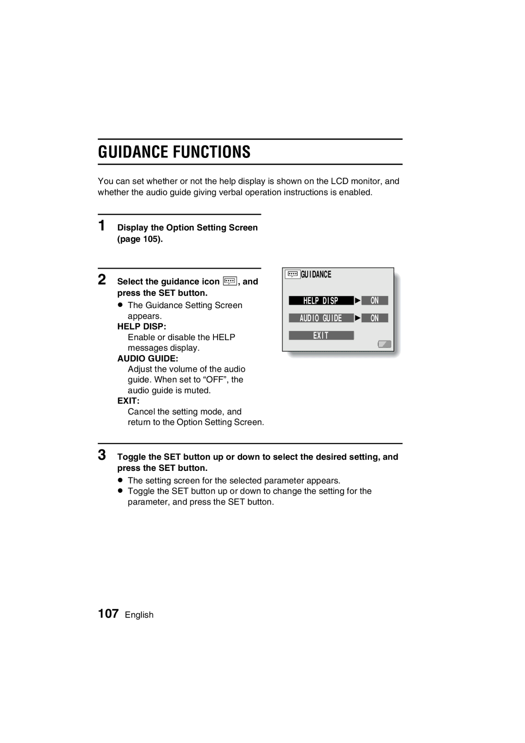 Sanyo VPC-C1EX instruction manual GUIDANCE5A5CPQDQQMFUNCTIONS 