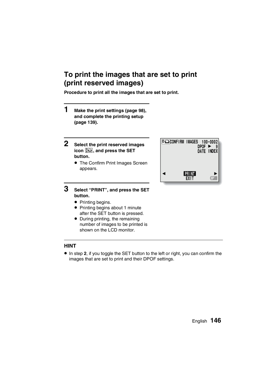 Sanyo VPC-C1EX instruction manual Print reserved images 