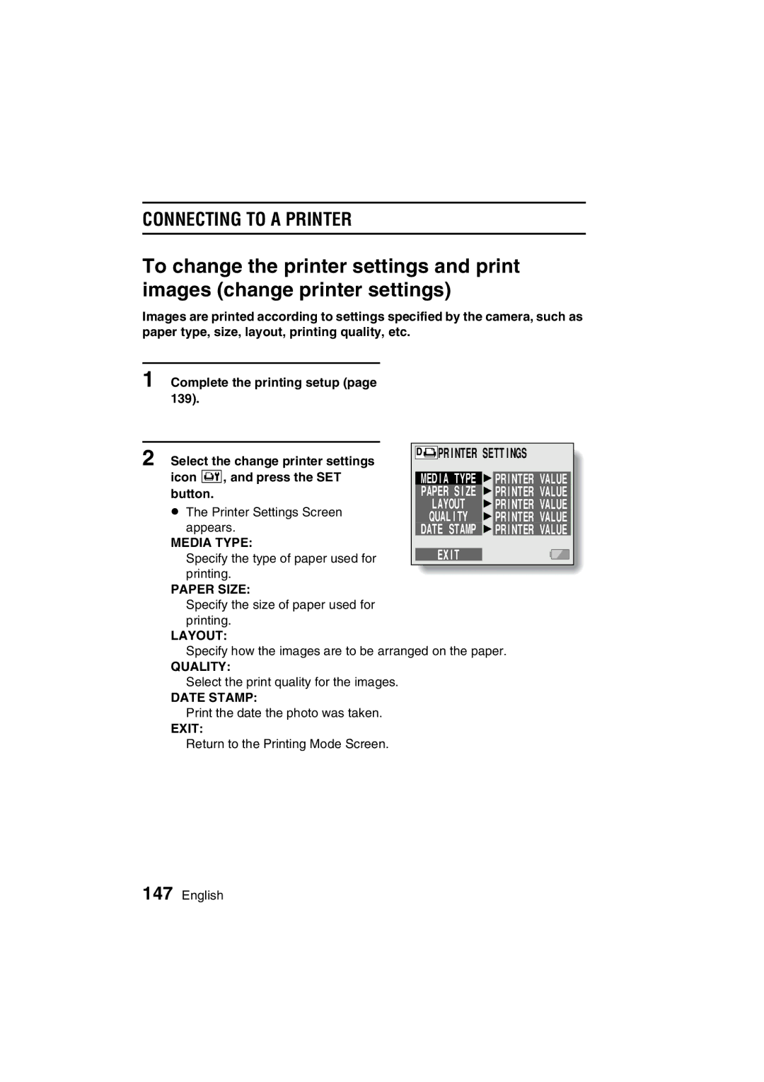 Sanyo VPC-C1EX instruction manual Printer Settings 