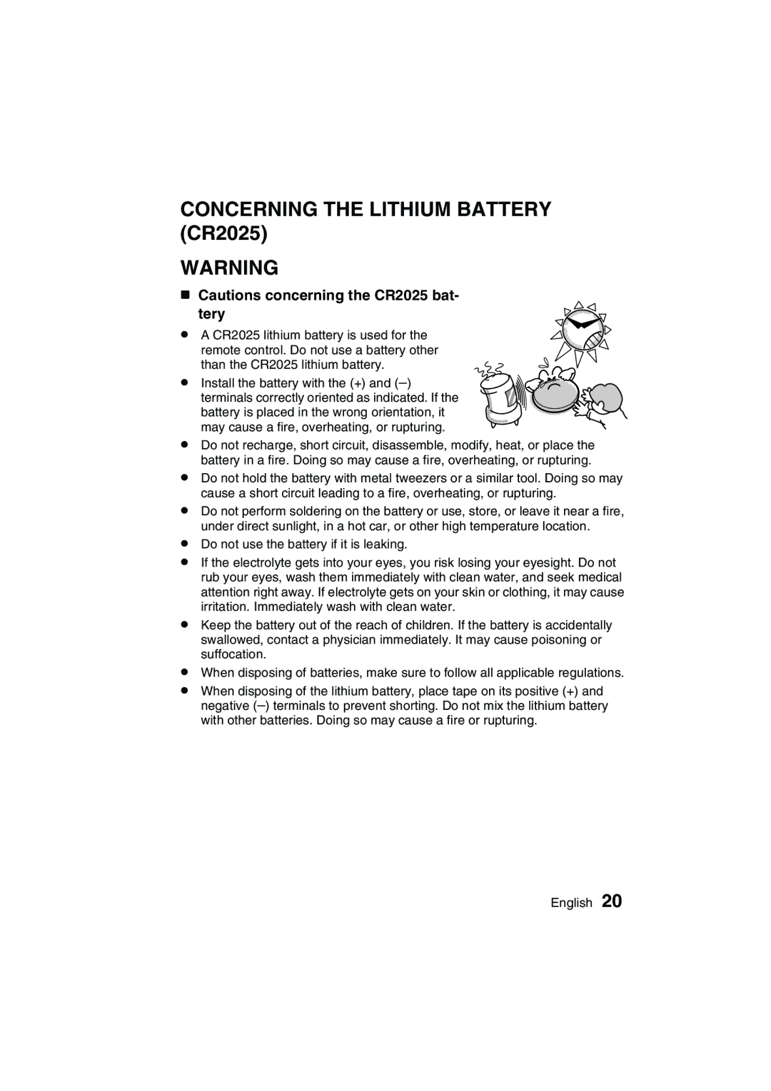 Sanyo VPC-C1EX instruction manual CR2025, 5A5CPQDQQMCONCERNING the Lithium Battery !#, Tery 