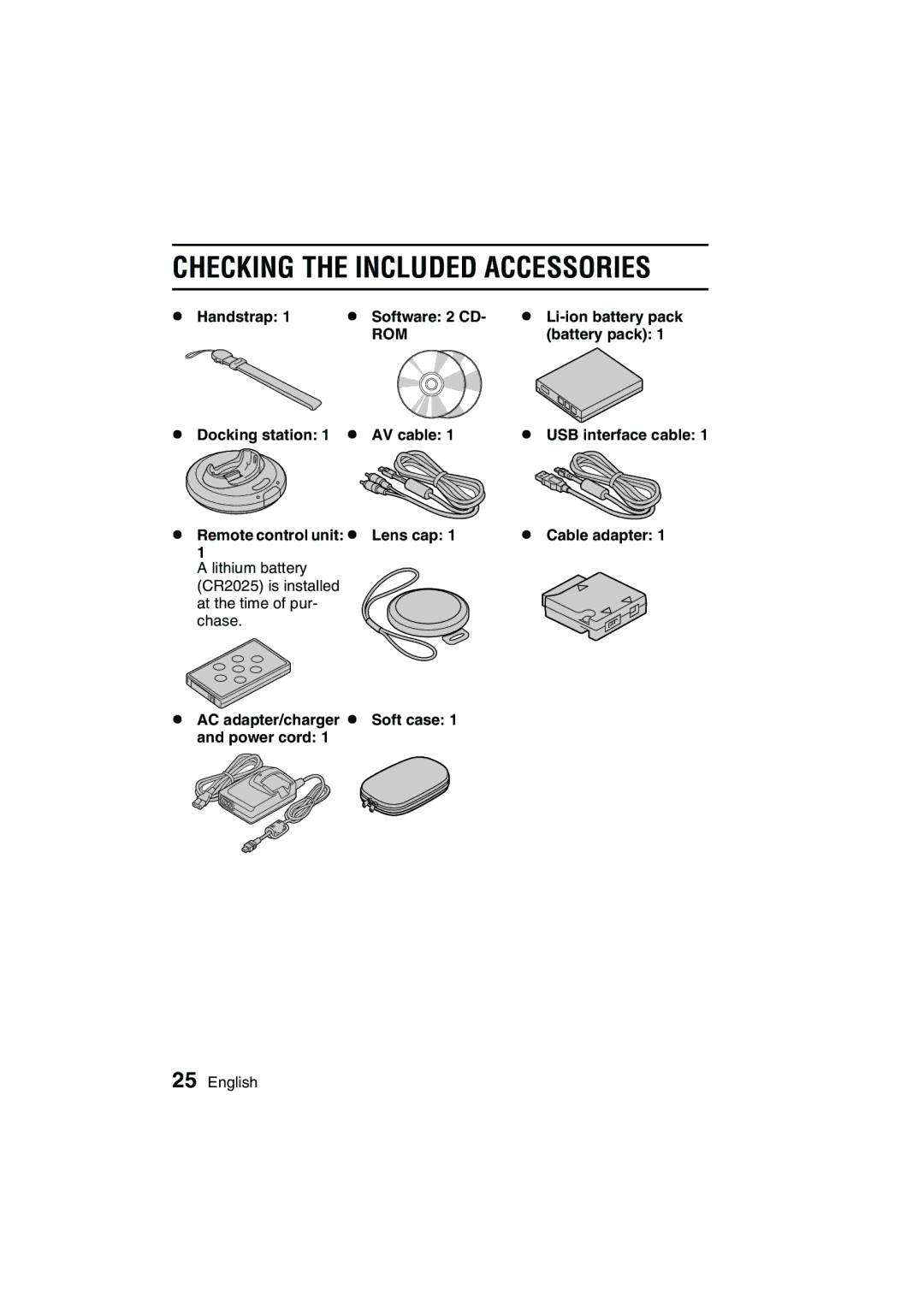 Sanyo VPC-C1EX instruction manual Handstrap Software 2 CD Li-ion battery pack, Battery pack 