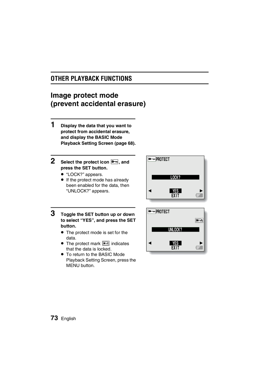 Sanyo VPC-C1EX instruction manual Image protect mode prevent accidental erasure, Protect 