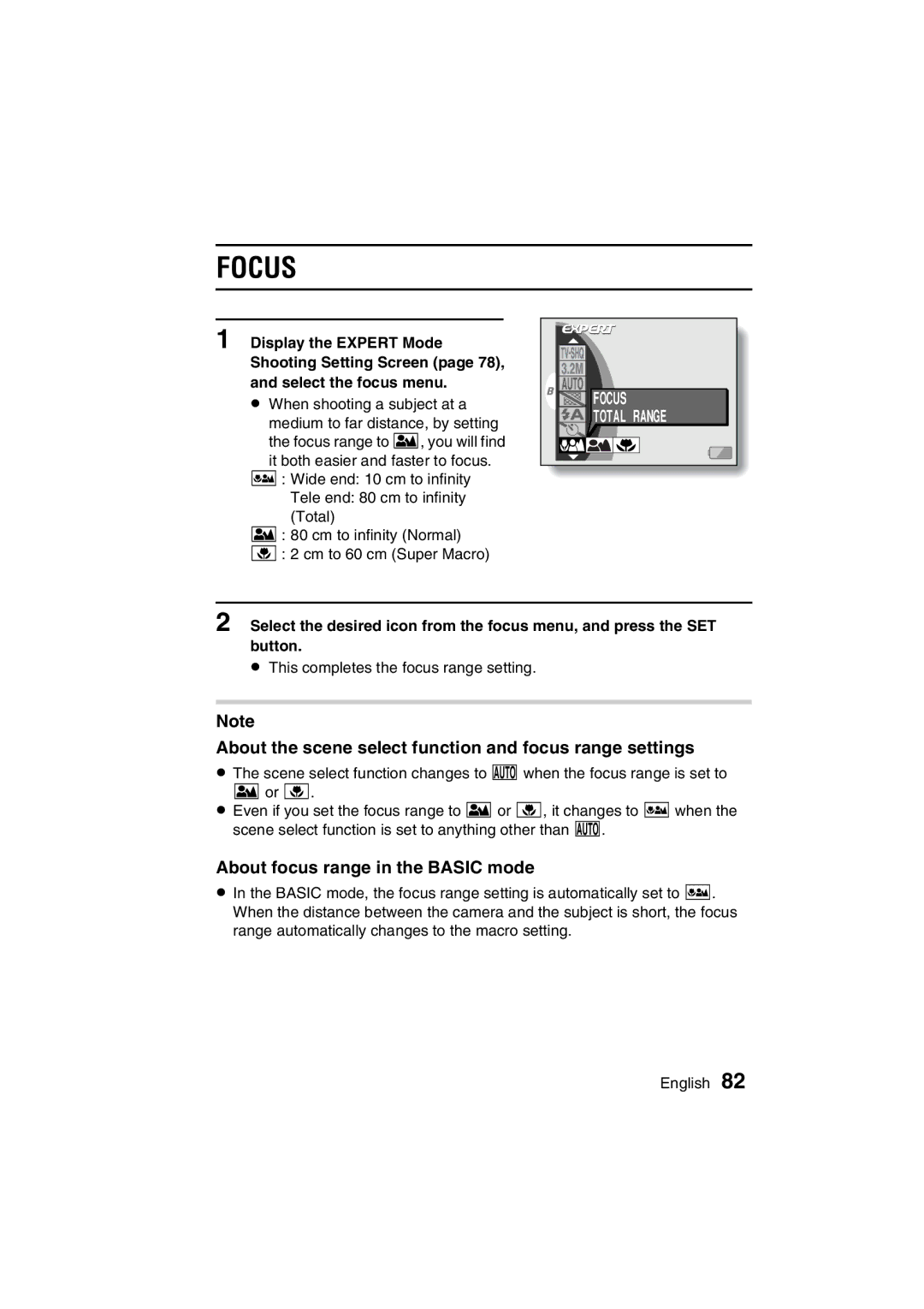 Sanyo VPC-C1EX 5A5CPQDQQMmedium to far distance, by setting Total Range !#, About focus range in the Basic mode 