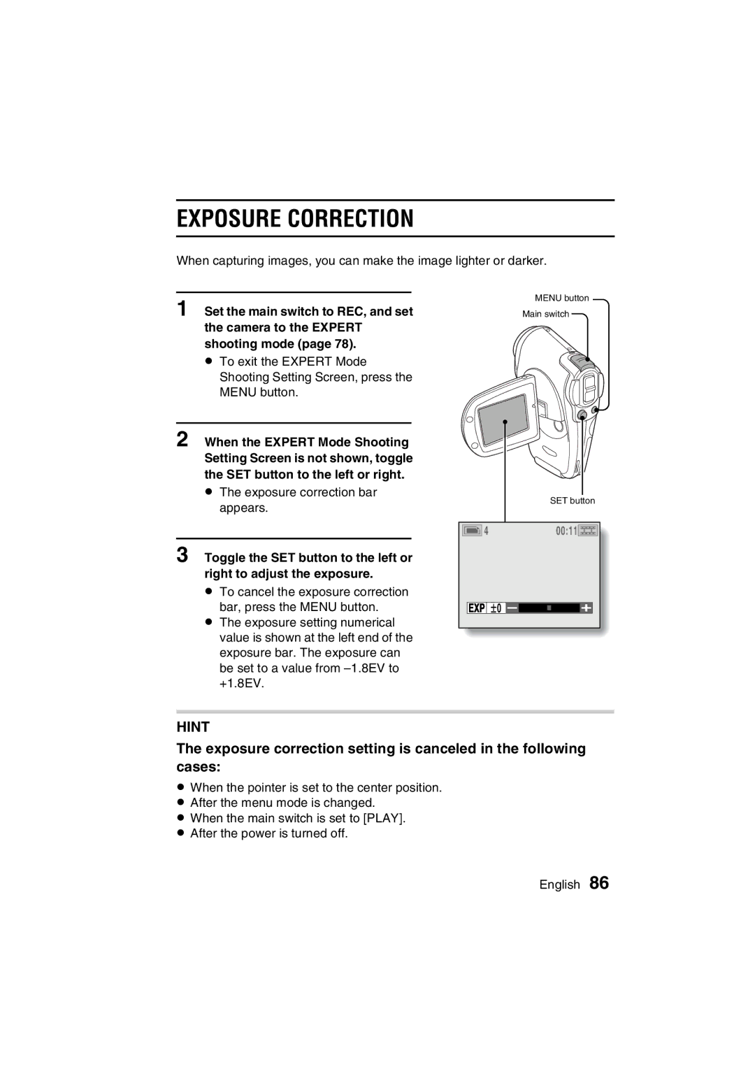 Sanyo VPC-C1EX instruction manual 5EXPOSUREA5CPQDQQM!CORRECTION# 