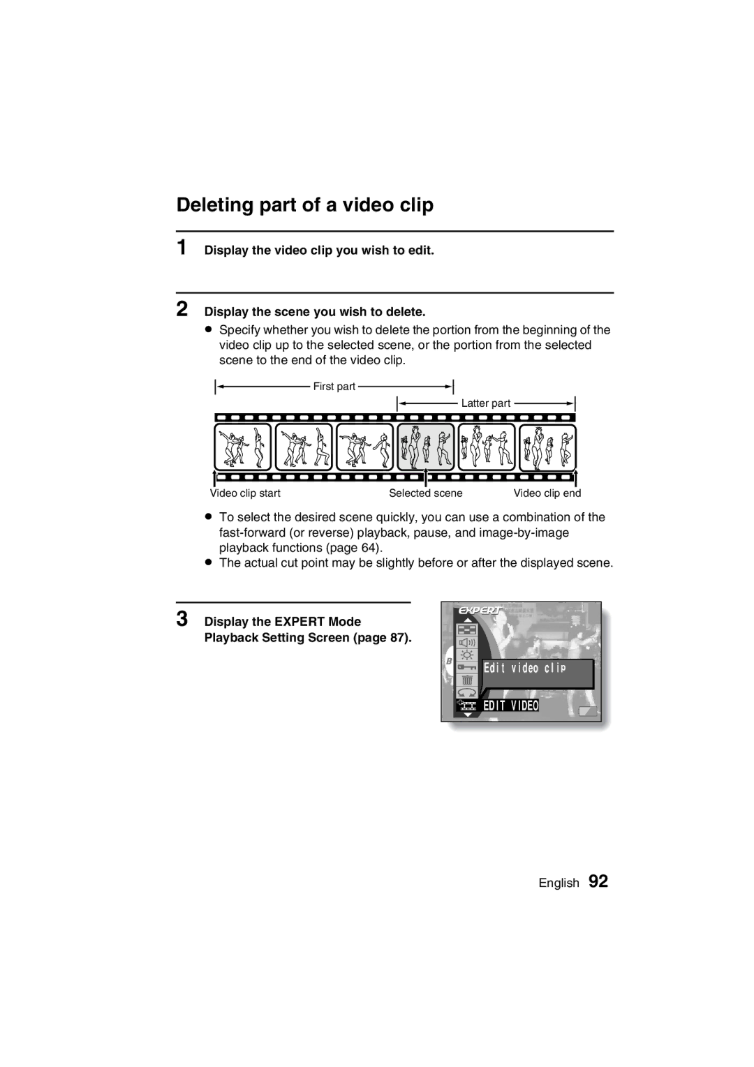 Sanyo VPC-C1EX instruction manual Video, Display the Expert Mode Playback Setting Screen 