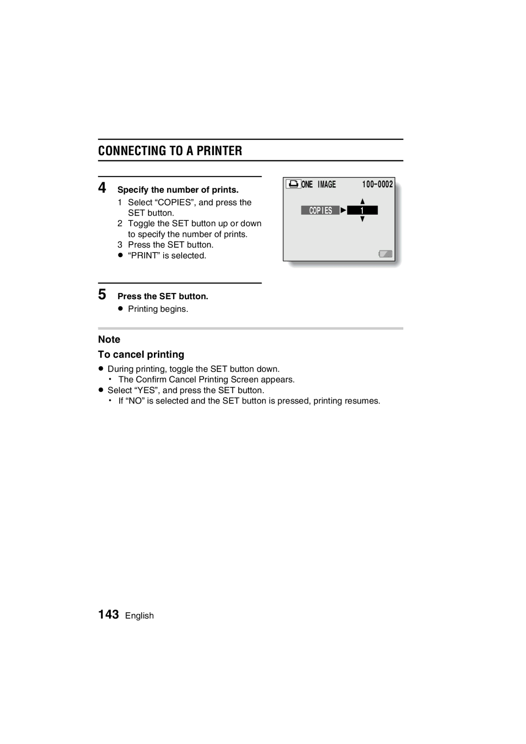 Sanyo VPC-C1 instruction manual To cancel printing, Specify the number of prints 