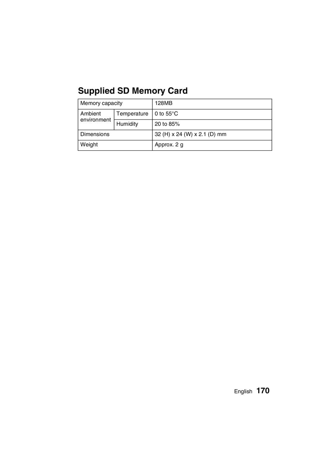 Sanyo VPC-C1 instruction manual Supplied SD Memory Card 