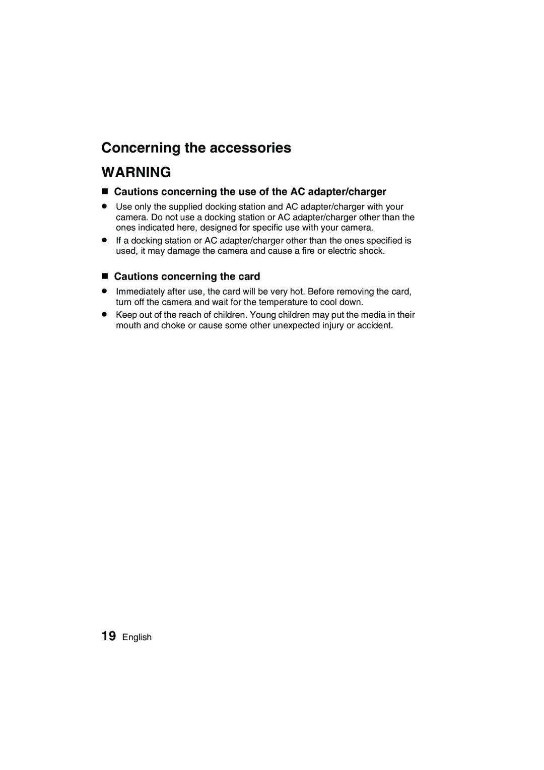 Sanyo VPC-C1 instruction manual Concerning the accessories 