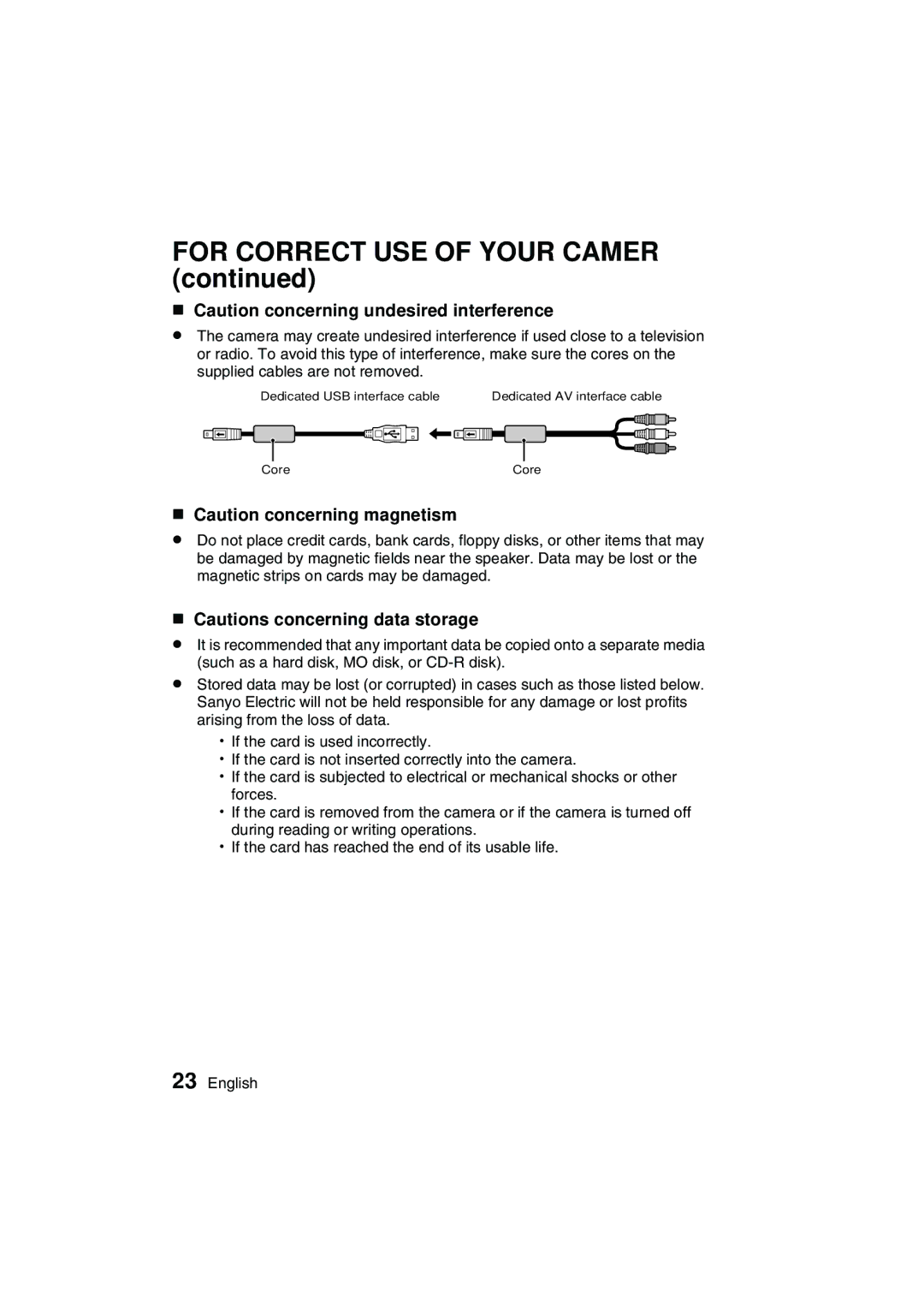 Sanyo VPC-C1 instruction manual For Correct USE of Your Camer 