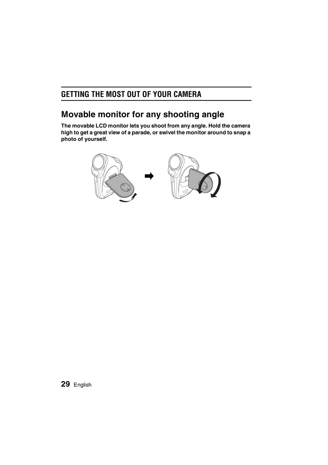 Sanyo VPC-C1 instruction manual Movable monitor for any shooting angle, Getting the Most OUT of Your Camera 