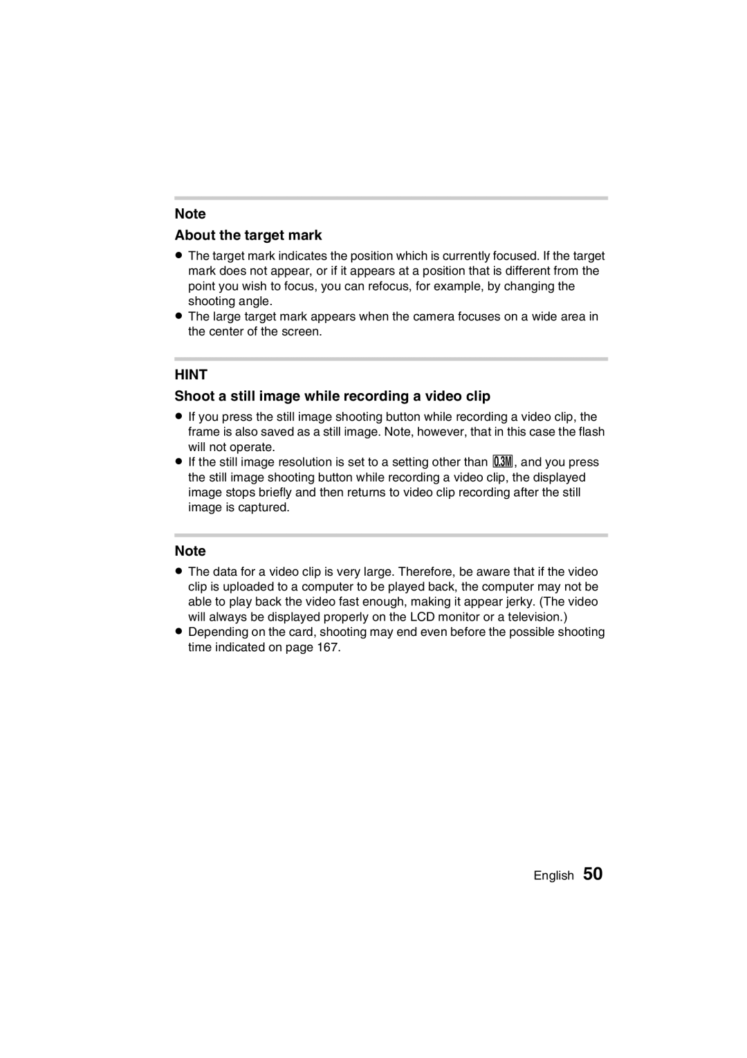 Sanyo VPC-C1 instruction manual About the target mark, Shoot a still image while recording a video clip 