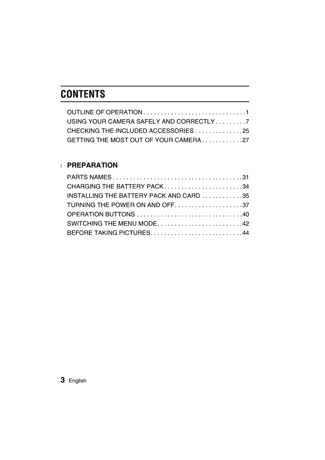 Sanyo VPC-C1 instruction manual Contents 