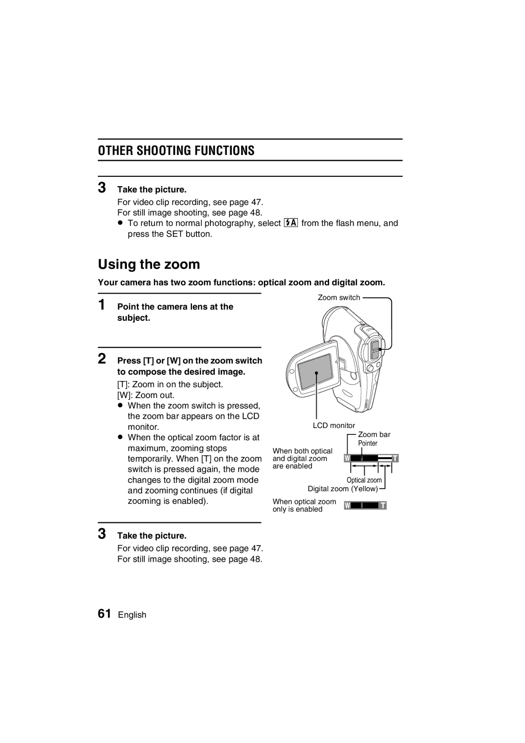 Sanyo VPC-C1 instruction manual Using the zoom 