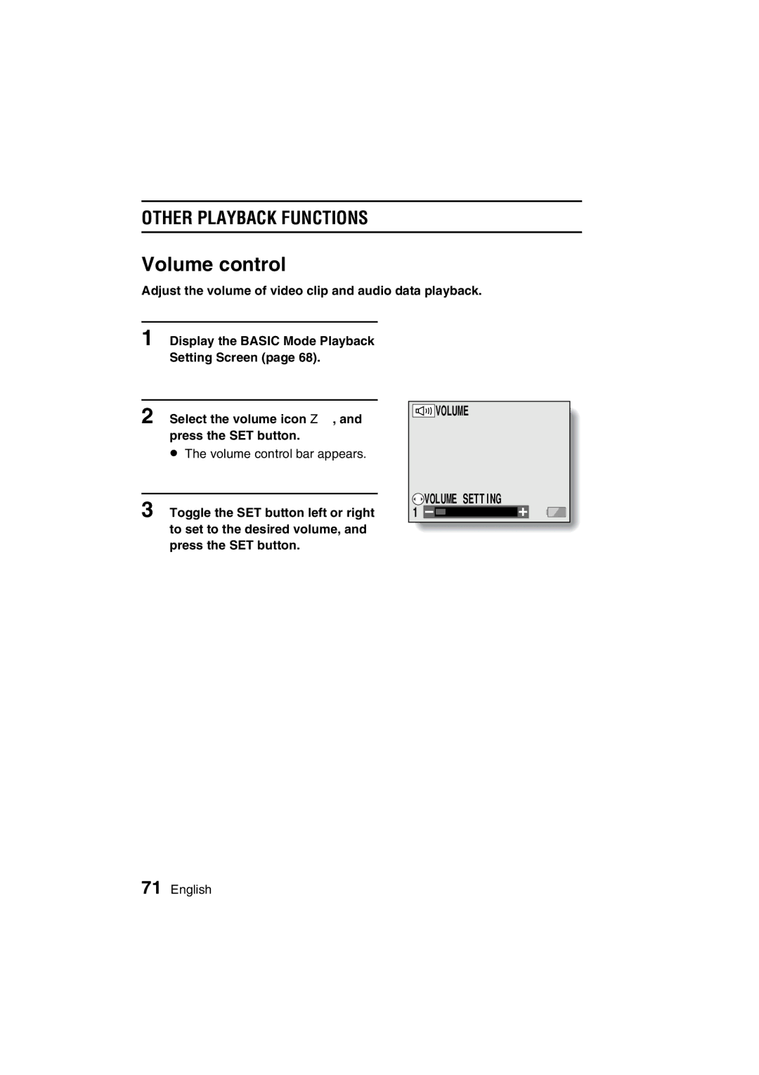 Sanyo VPC-C1 instruction manual Volume control, Other Playback Functions 