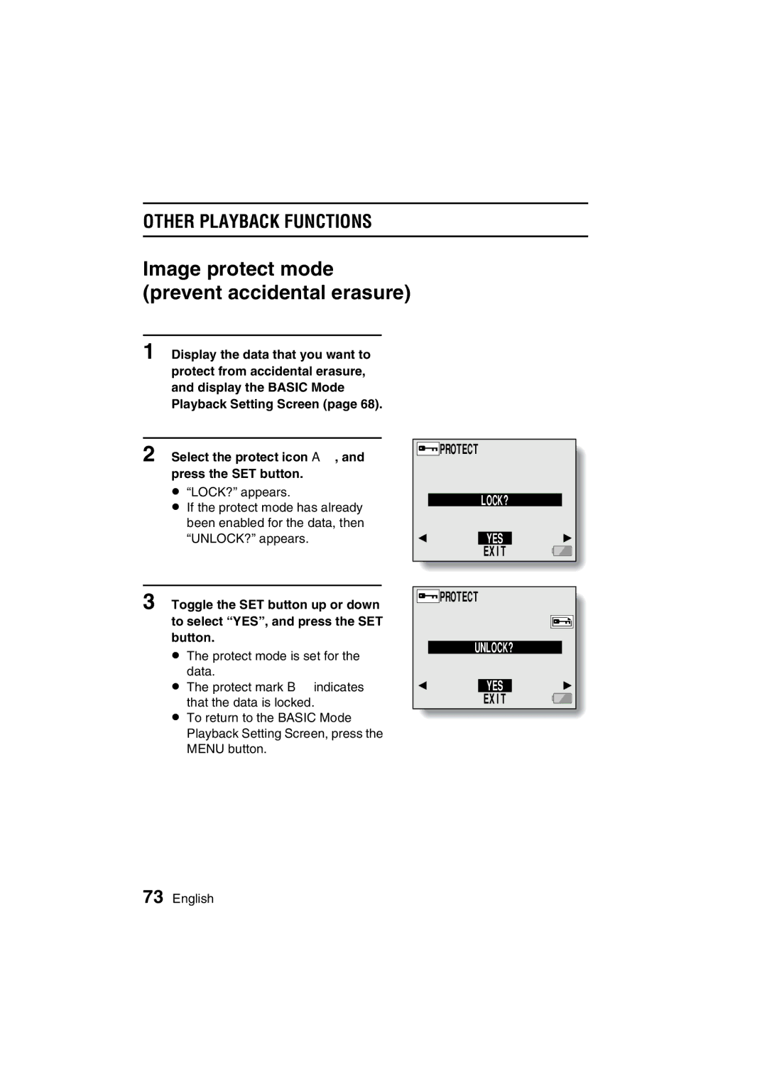 Sanyo VPC-C1 instruction manual Image protect mode prevent accidental erasure 