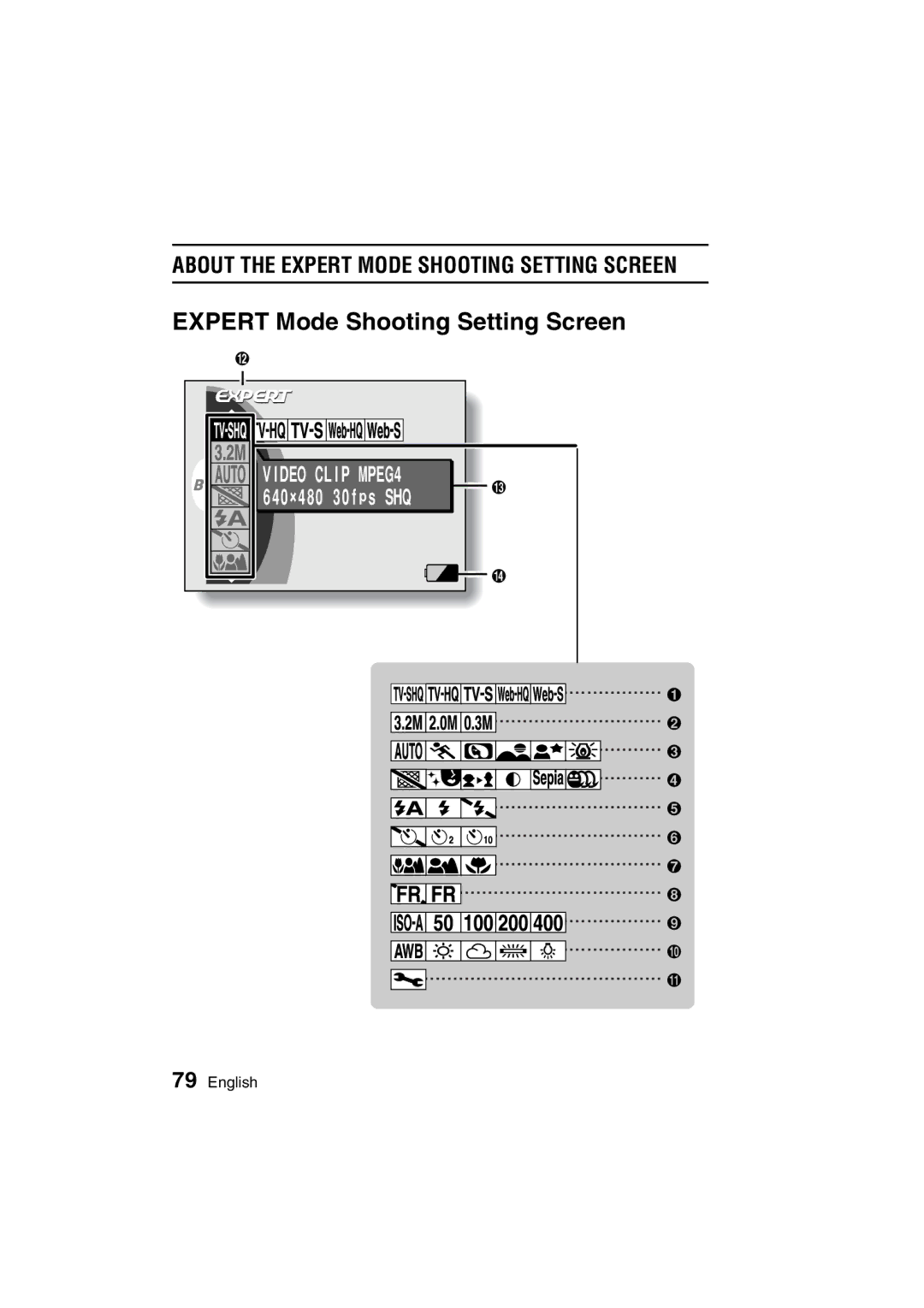 Sanyo VPC-C1 instruction manual About the Expert Mode Shooting Setting Screen 