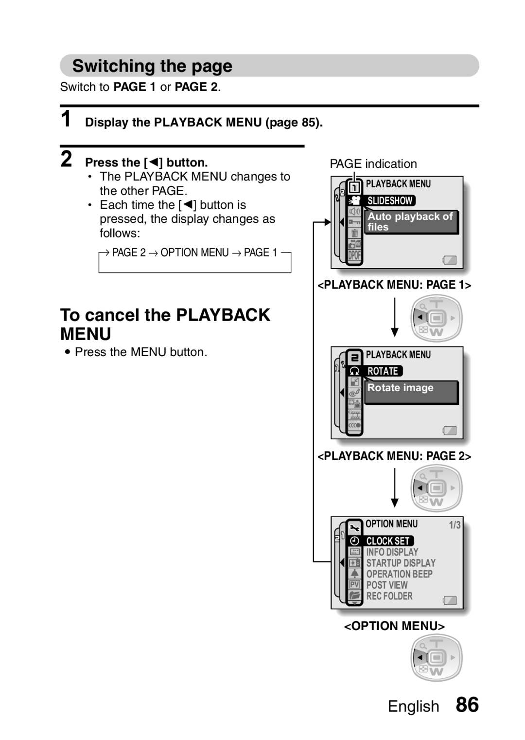 Sanyo VPC-CA65GX, VPC-CA65EX instruction manual To cancel the Playback Menu, Display the Playback Menu Press the G button 