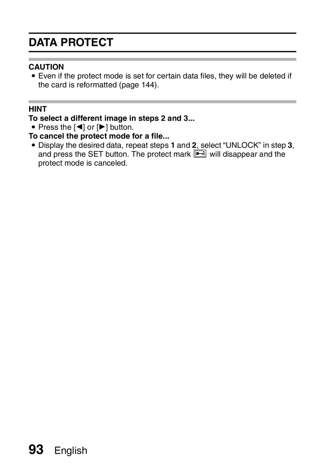 Sanyo VPC-CA65EX, VPC-CA65GX Data Protect, To select a different image in steps 2, To cancel the protect mode for a file 