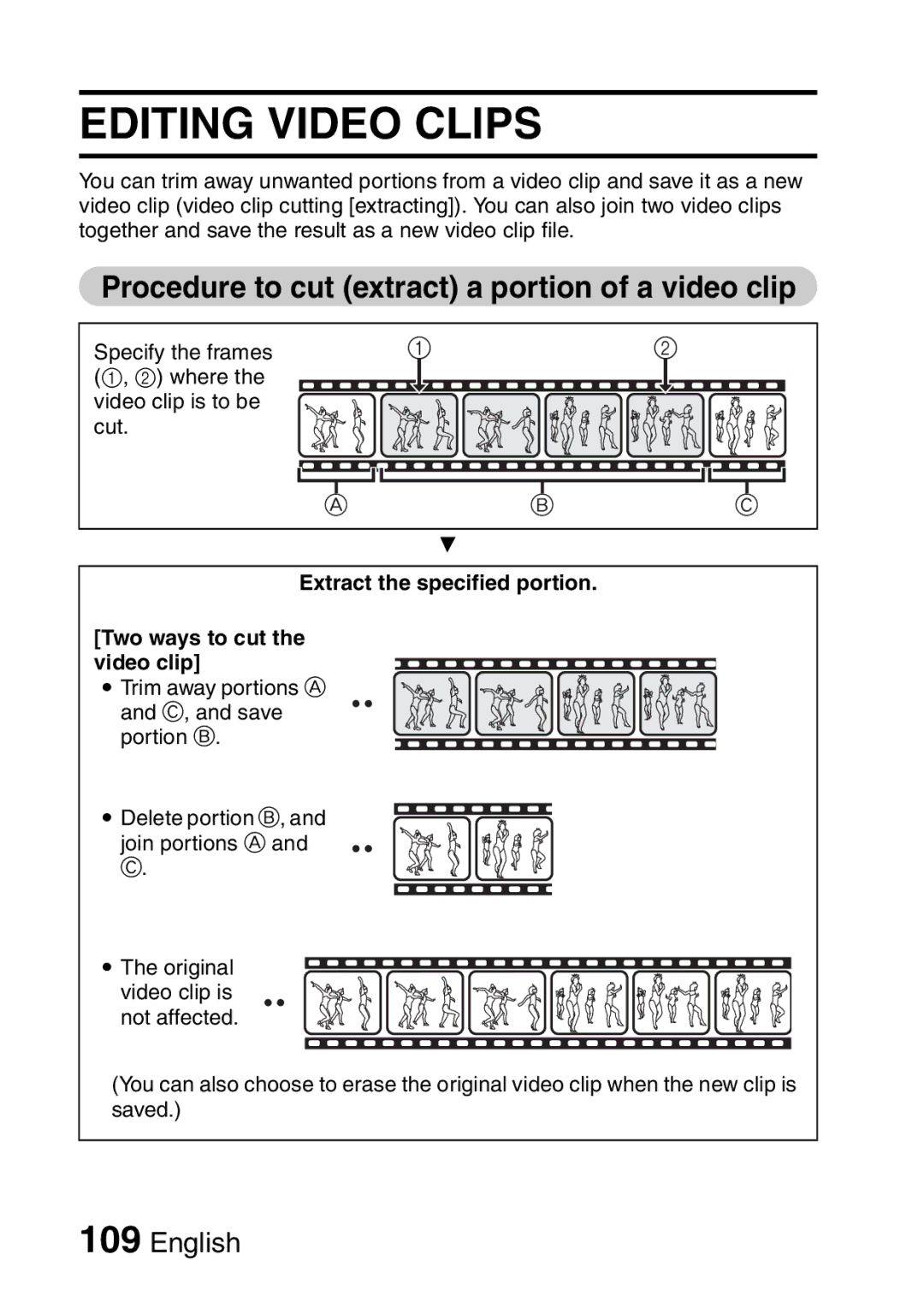 Sanyo VPC-CA65EX, VPC-CA65GX instruction manual Editing Video Clips, Procedure to cut extract a portion of a video clip 