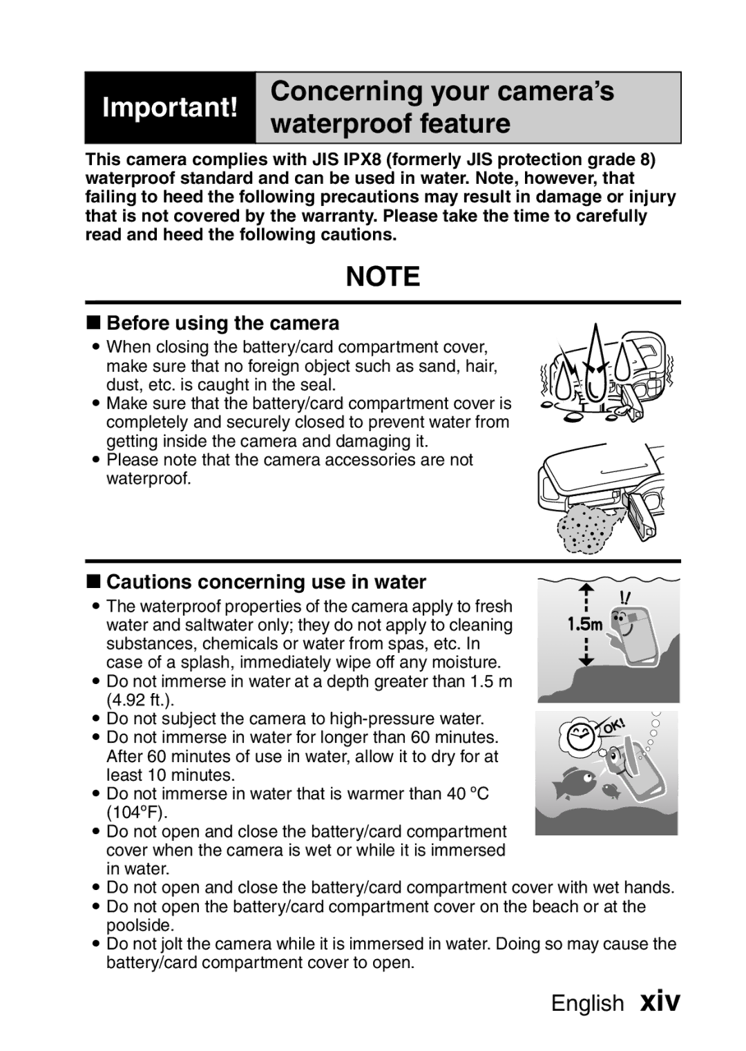 Sanyo VPC-CA65EX, VPC-CA65GX instruction manual Concerning your camera’s waterproof feature 