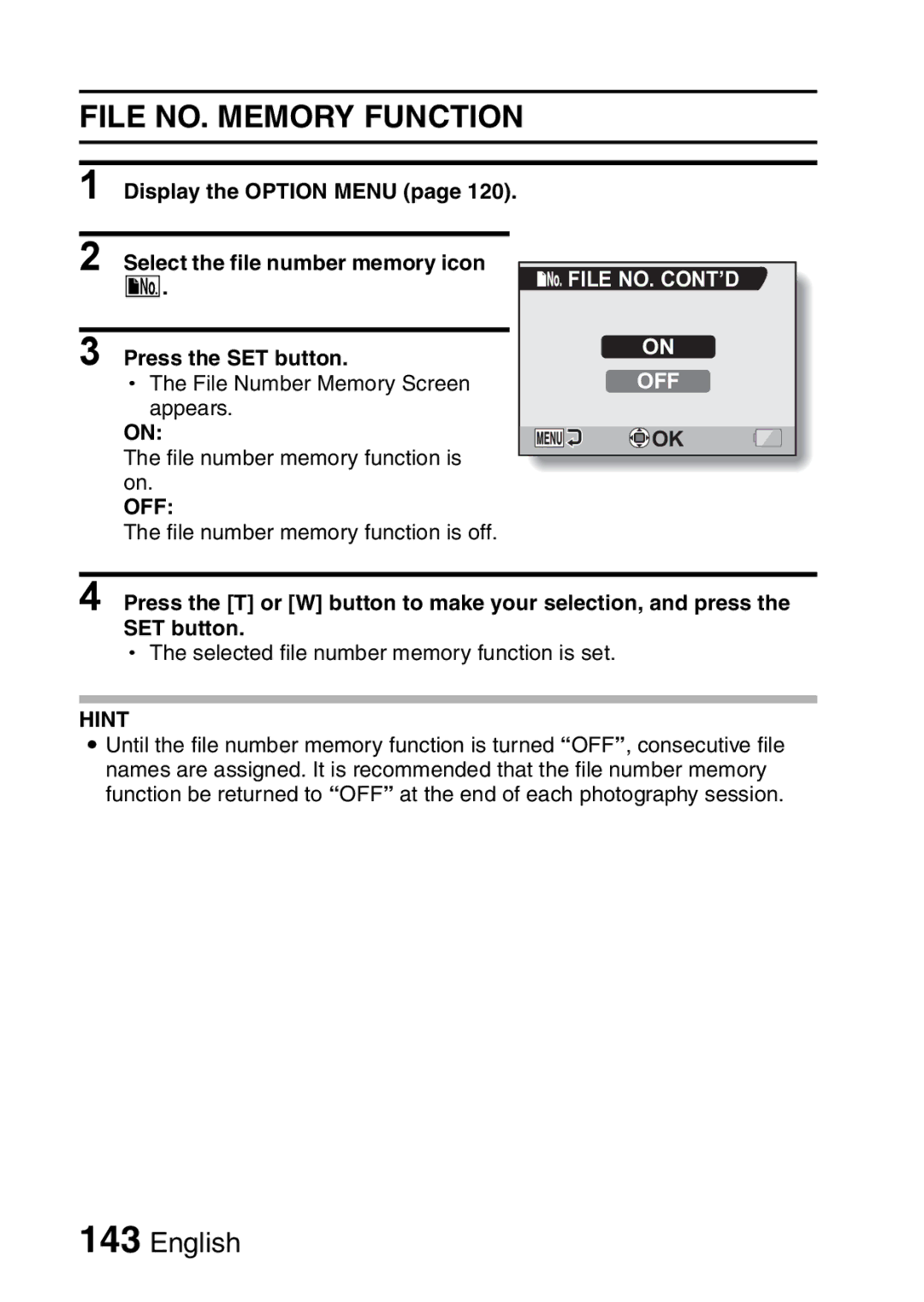 Sanyo VPC-CA65EX, VPC-CA65GX File NO. Memory Function, Select the file number memory icon Press the SET button 