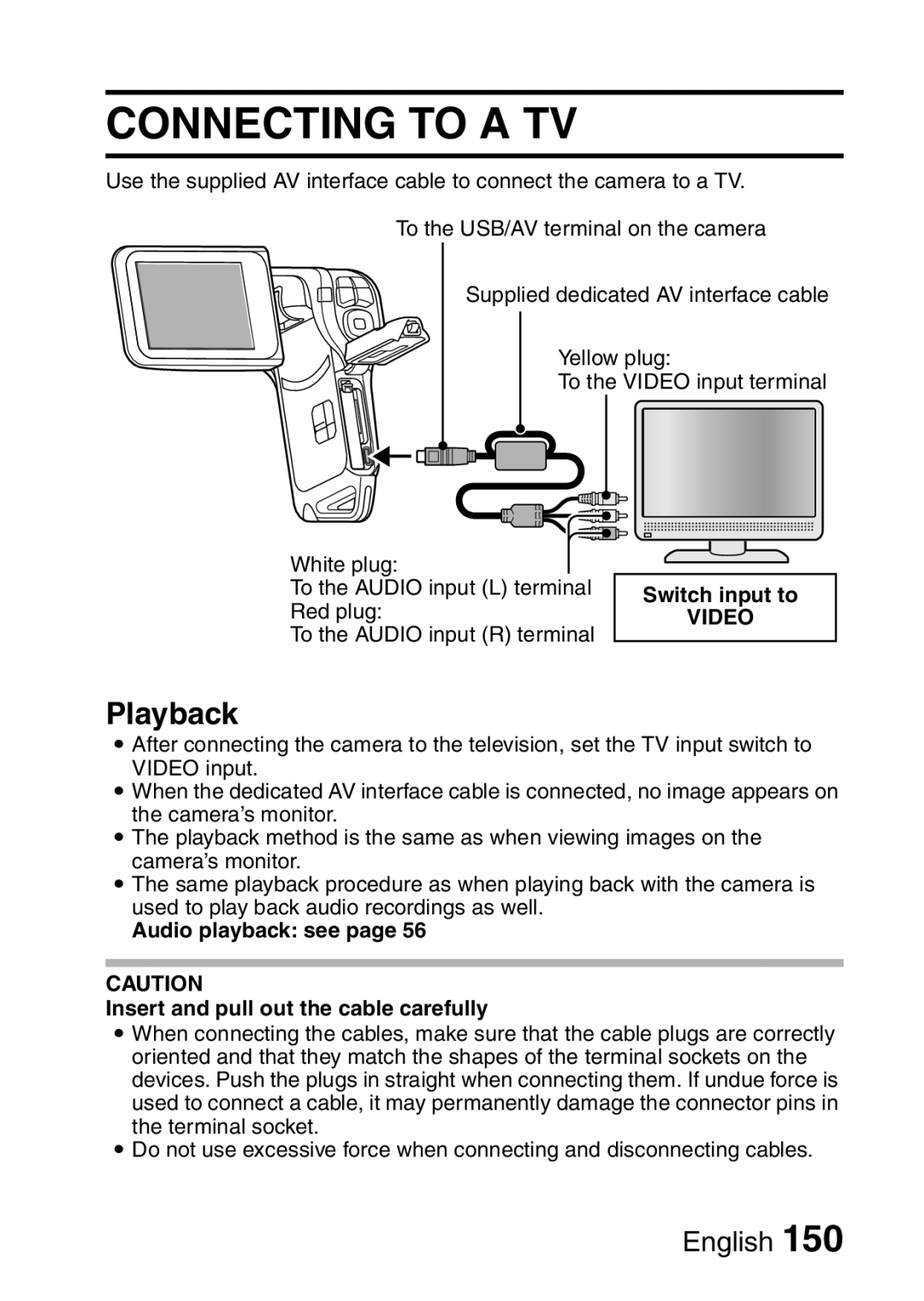 Sanyo VPC-CA65GX, VPC-CA65EX instruction manual Connecting to a TV, Playback, Switch input to, Video 