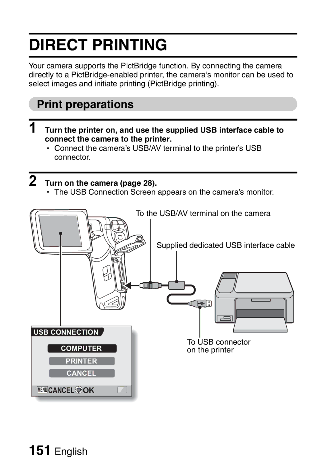 Sanyo VPC-CA65EX, VPC-CA65GX instruction manual Direct Printing, Print preparations 