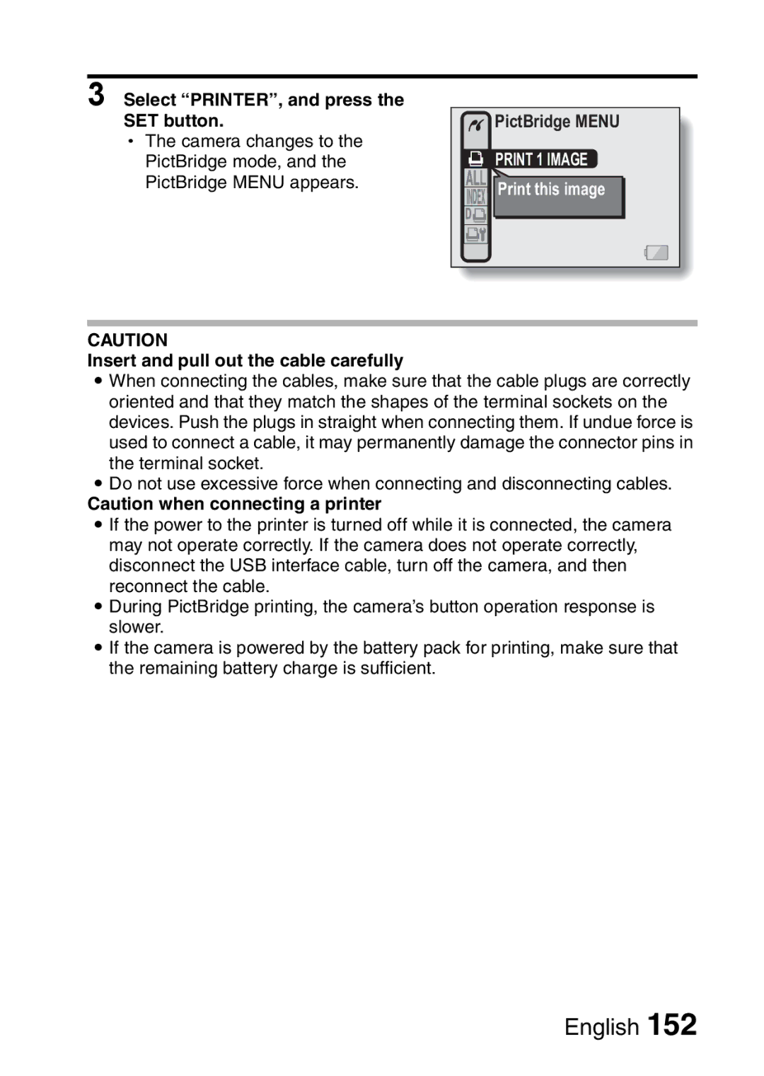 Sanyo VPC-CA65GX, VPC-CA65EX instruction manual Select PRINTER, and press the SET button, Print 1 Image 