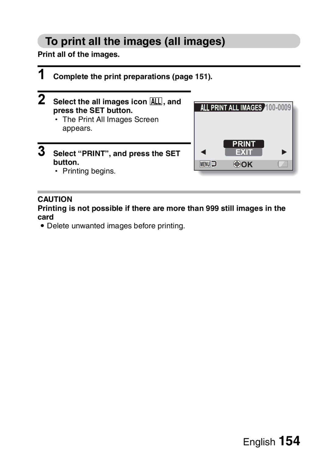 Sanyo VPC-CA65GX, VPC-CA65EX instruction manual To print all the images all images, Select PRINT, and press the SET button 