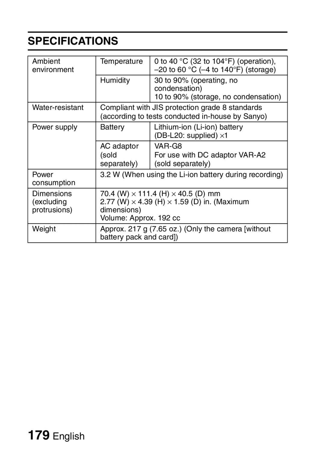 Sanyo VPC-CA65EX, VPC-CA65GX instruction manual VAR-G8 