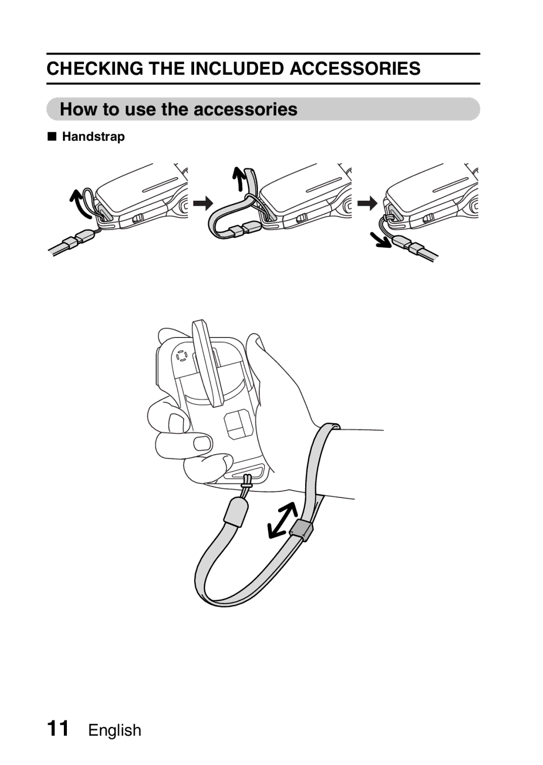 Sanyo VPC-CA65EX, VPC-CA65GX instruction manual Checking the Included Accessories, How to use the accessories, Handstrap 