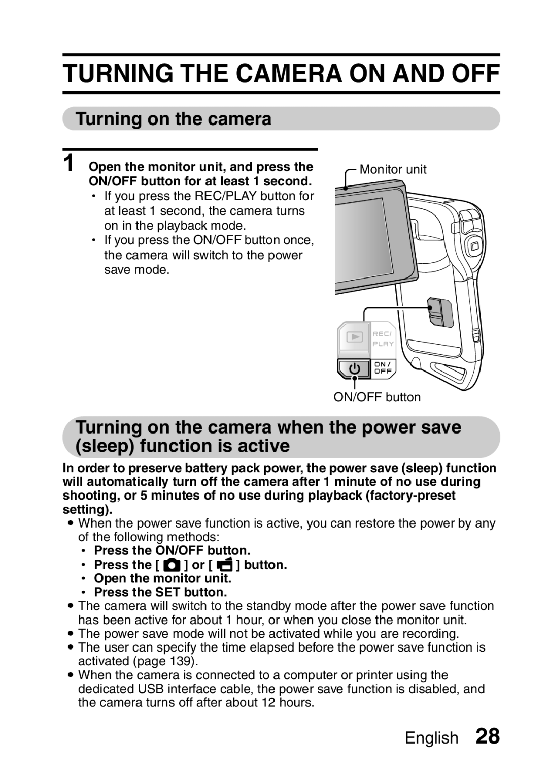 Sanyo VPC-CA65GX, VPC-CA65EX instruction manual Turning the Camera on and OFF, Turning on the camera 