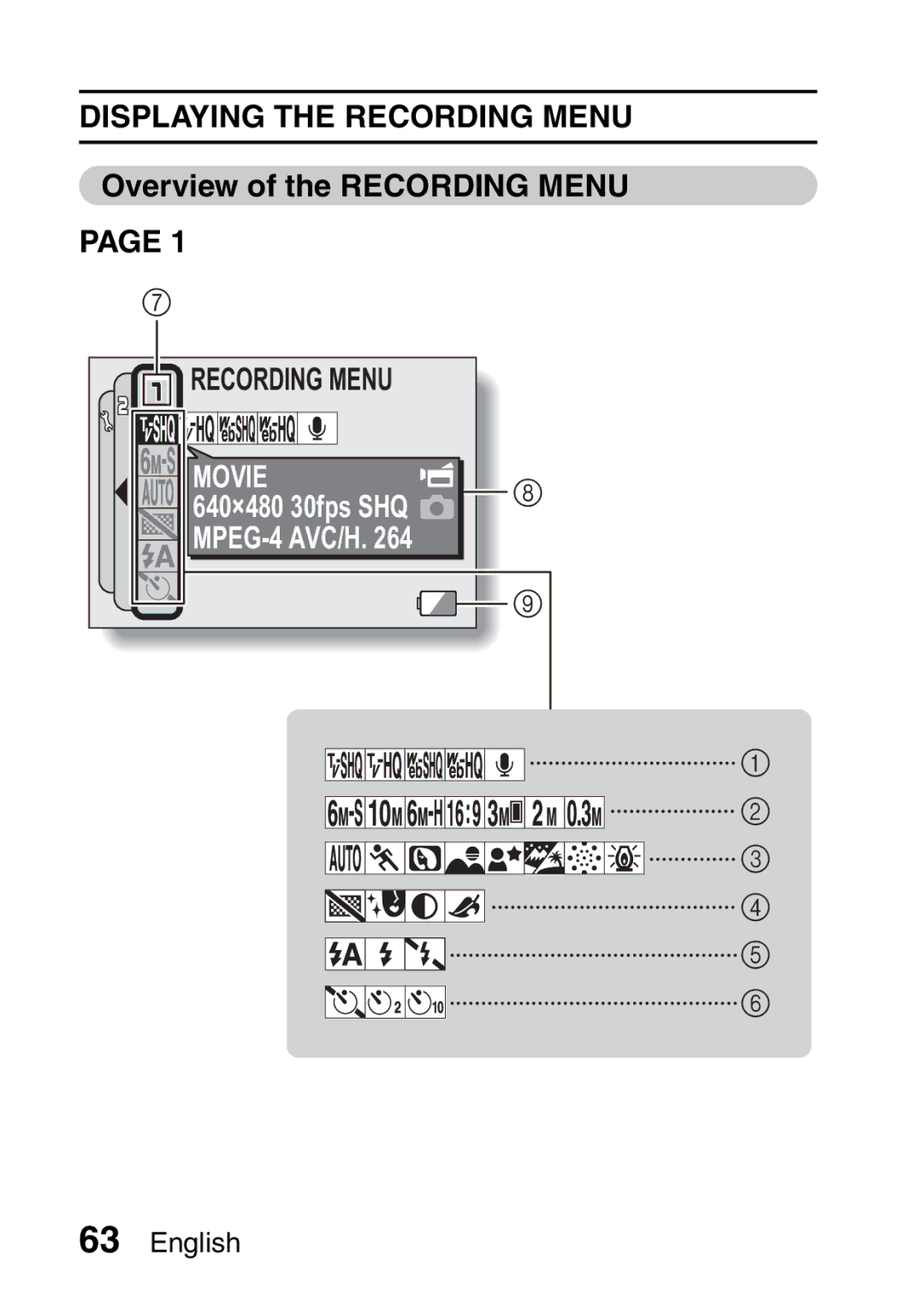 Sanyo VPC-CA65EX, VPC-CA65GX instruction manual Displaying the Recording Menu, Overview of the Recording Menu 