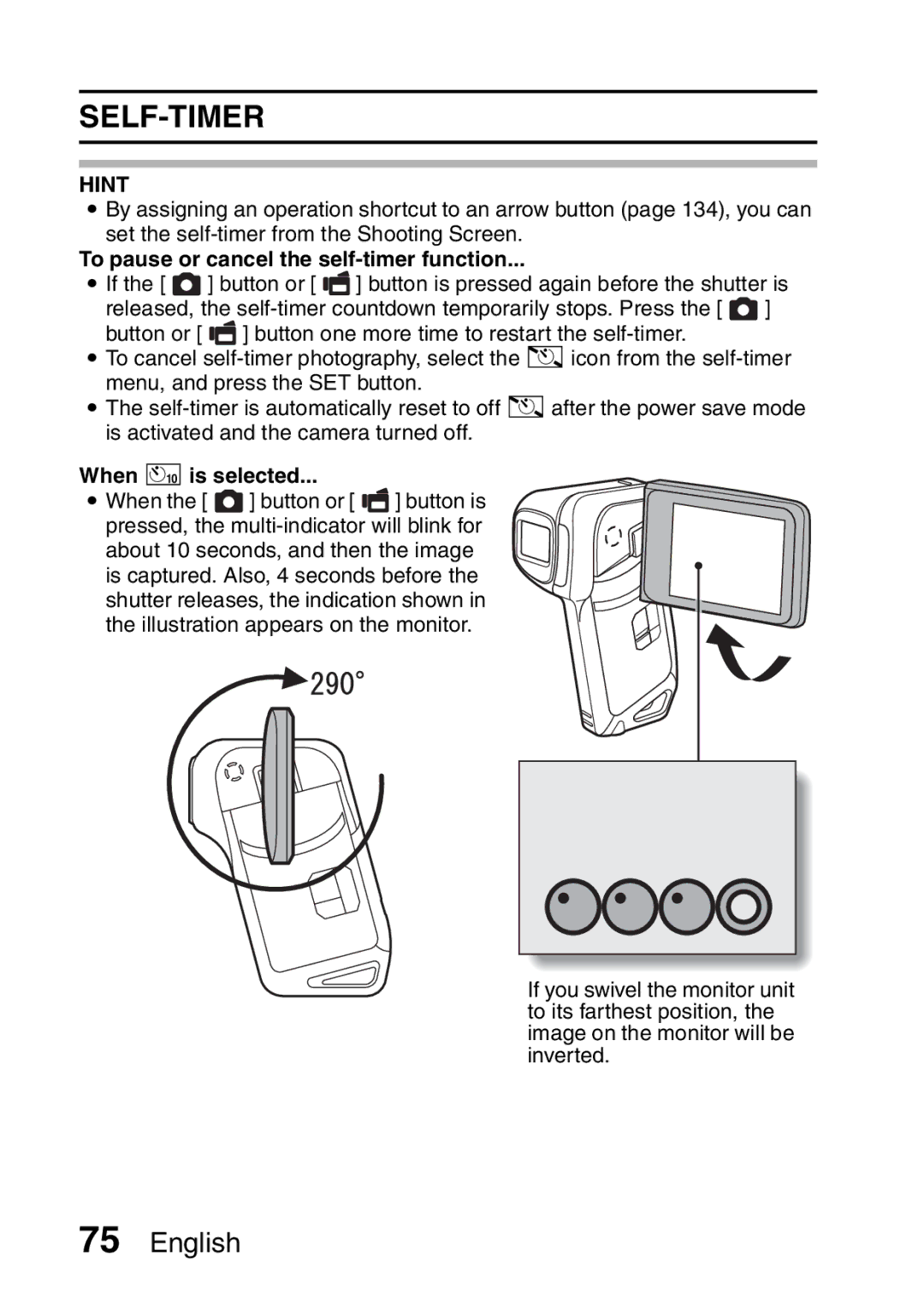 Sanyo VPC-CA65EX, VPC-CA65GX instruction manual Self-Timer, To pause or cancel the self-timer function, When xis selected 