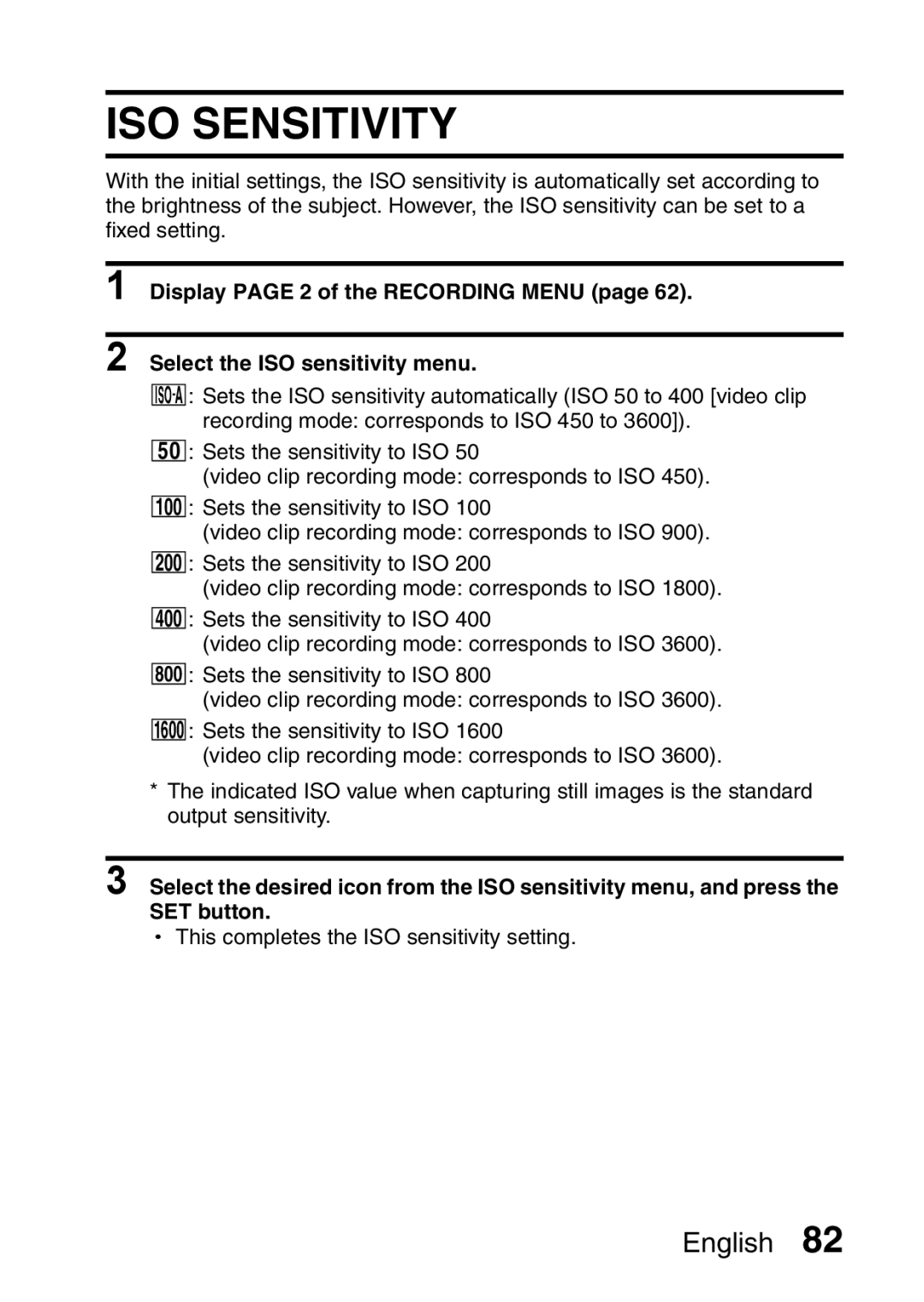 Sanyo VPC-CA65GX, VPC-CA65EX instruction manual ISO Sensitivity 